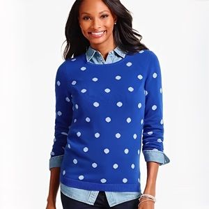 Talbots 100% Cashmere Sweater in Blue with White Polkadots Size S